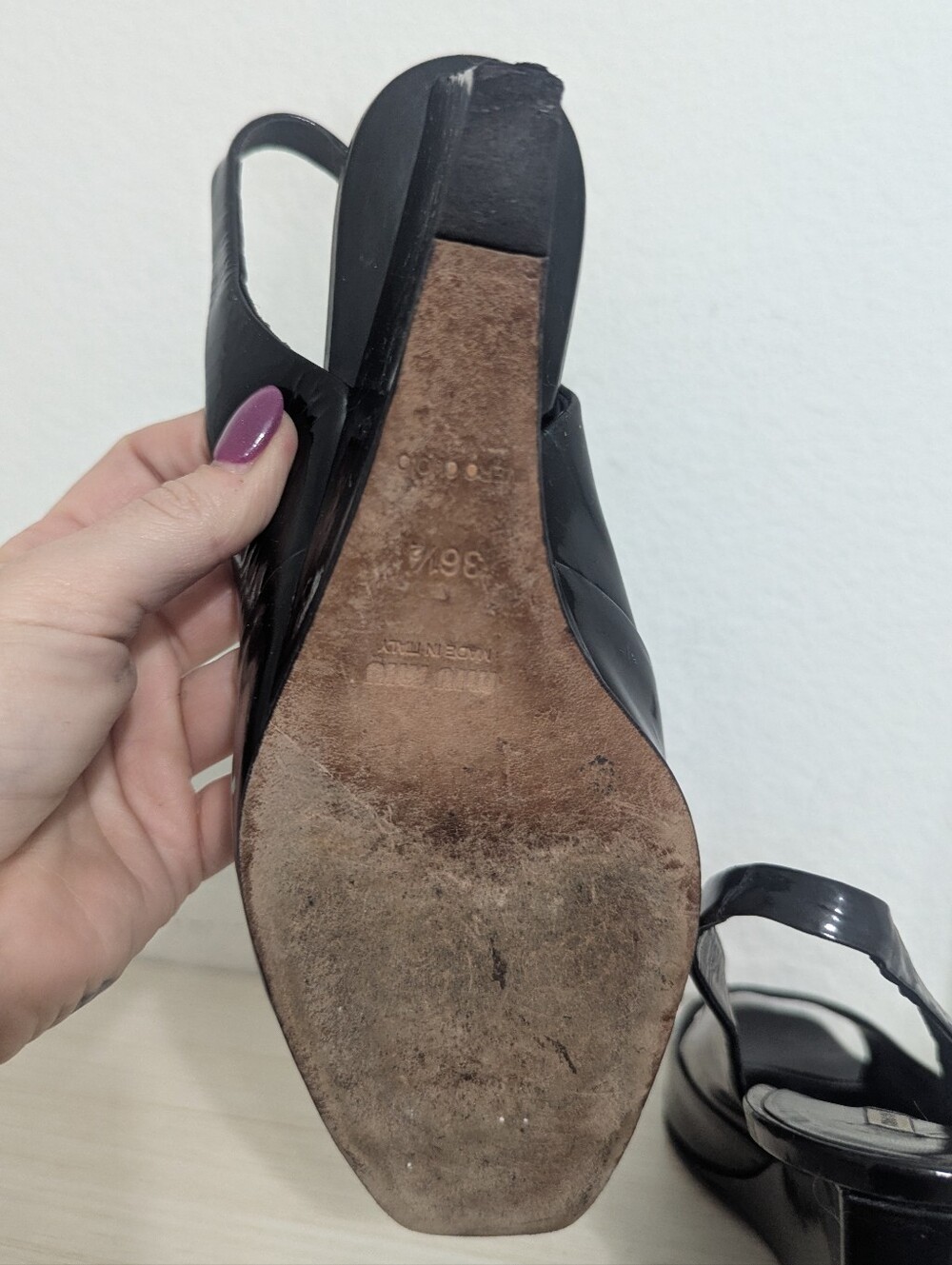 Vintage Miu Miu Black Patent Leather Slingback Wedge - Picture 4 of 9